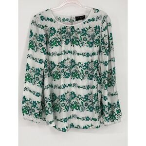 Lane Bryant Floral Blouse White Green Long Sleeve Womens‎ Top Sz 20